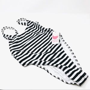 Hi-Cut One Piece Swimsuit in Black & White Stripe